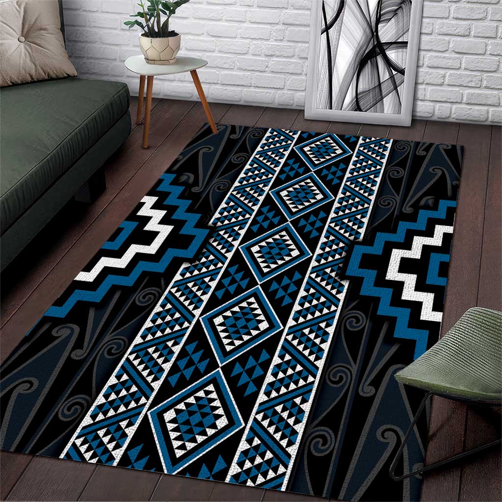 Azure Tukutuku Pattern Aotearoa Area Rug Niho Taniwha and Puhoro Motifs - Vibe Hoodie Shop