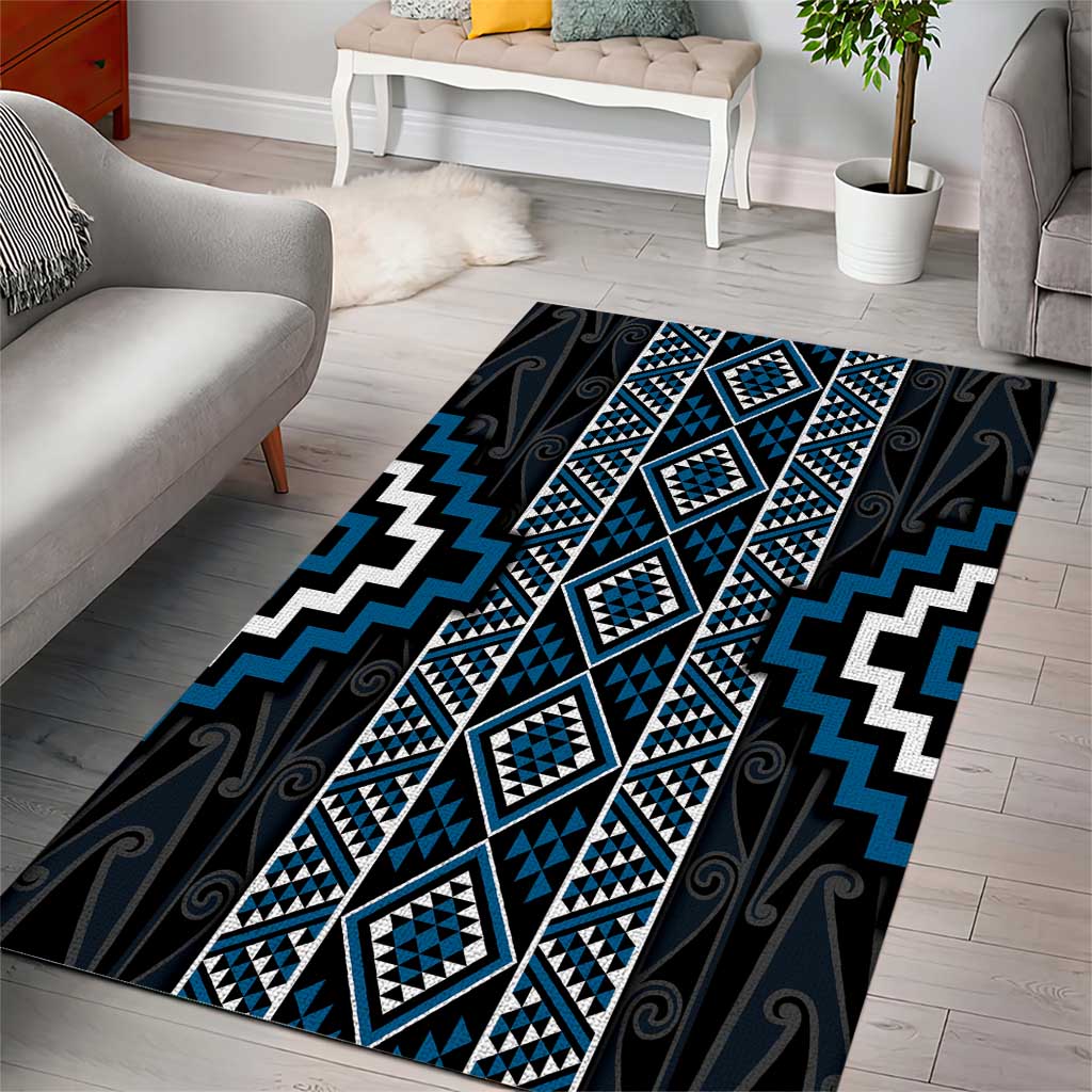 Azure Tukutuku Pattern Aotearoa Area Rug Niho Taniwha and Puhoro Motifs - Vibe Hoodie Shop