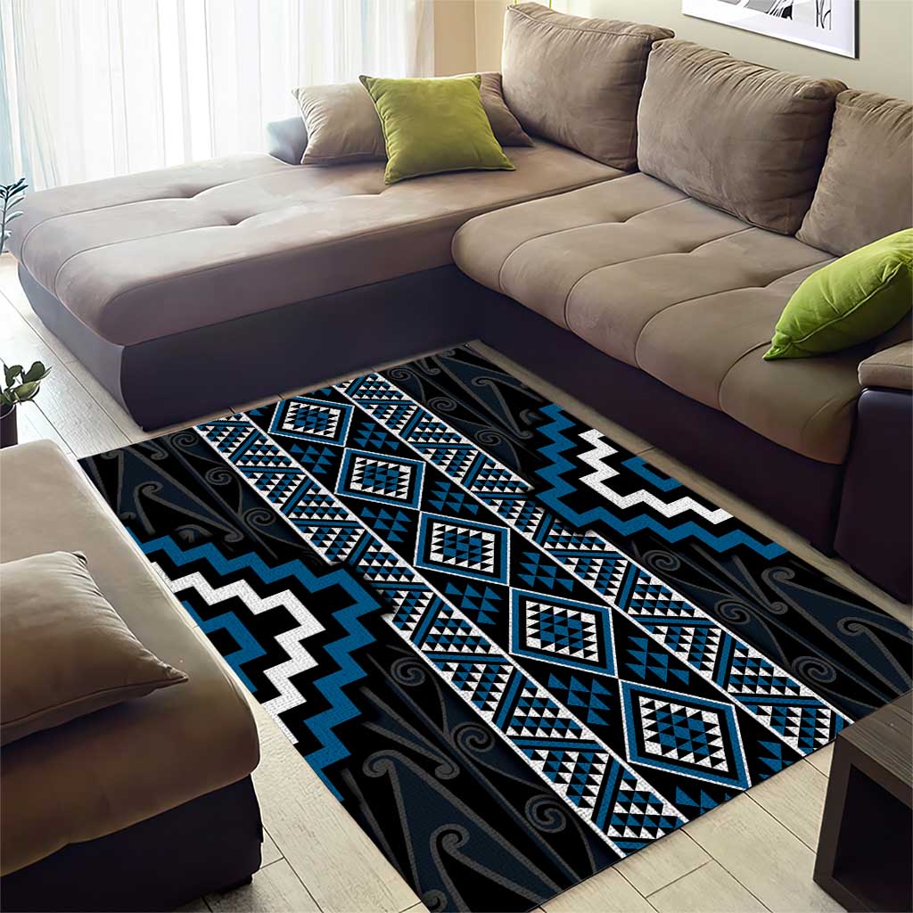 Azure Tukutuku Pattern Aotearoa Area Rug Niho Taniwha and Puhoro Motifs - Vibe Hoodie Shop