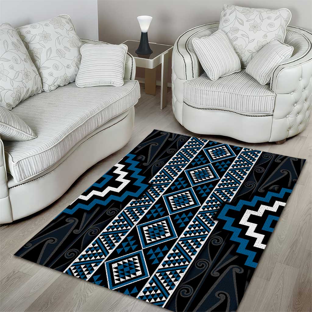 Azure Tukutuku Pattern Aotearoa Area Rug Niho Taniwha and Puhoro Motifs - Vibe Hoodie Shop