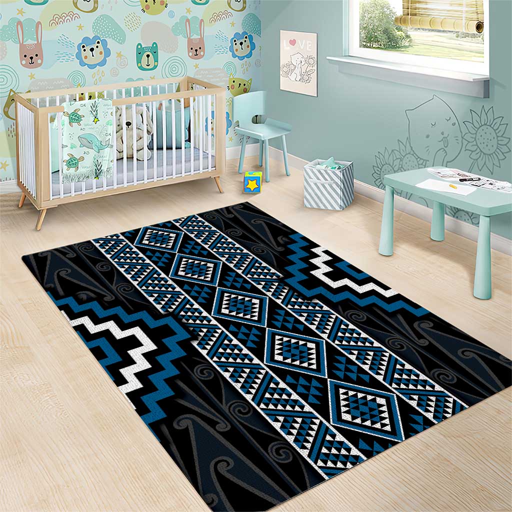 Azure Tukutuku Pattern Aotearoa Area Rug Niho Taniwha and Puhoro Motifs - Vibe Hoodie Shop