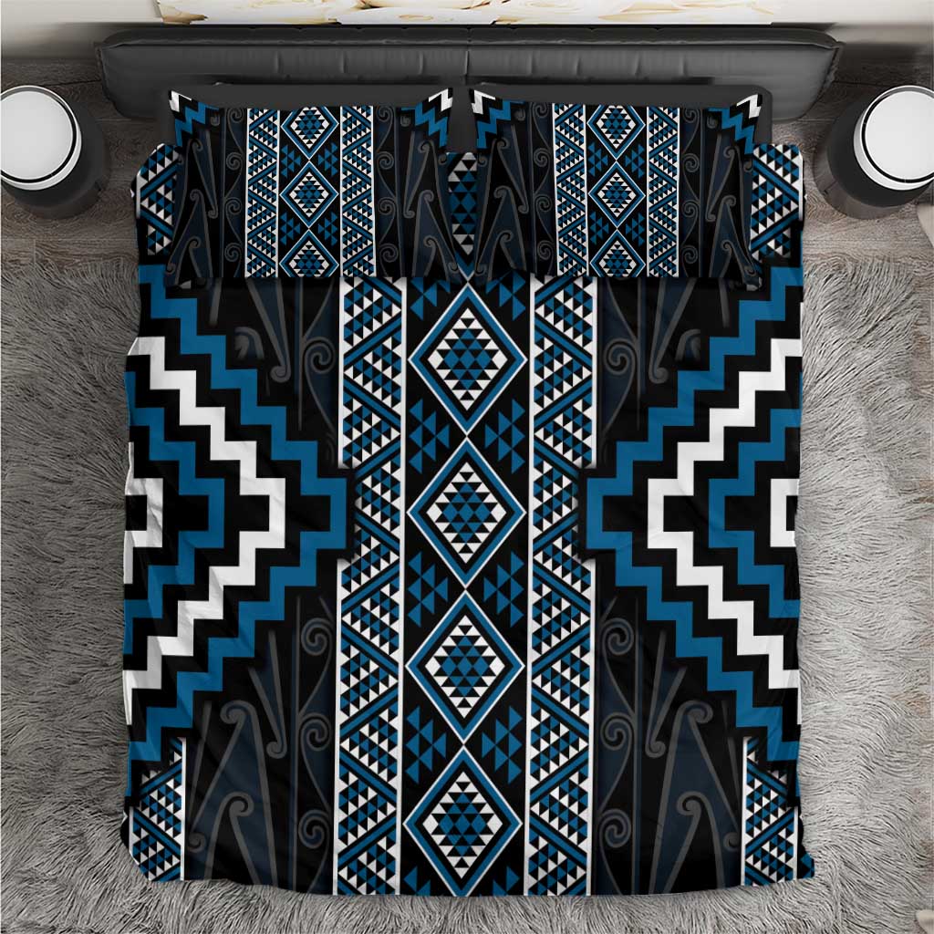 Azure Tukutuku Pattern Aotearoa Bedding Set Niho Taniwha and Puhoro Motifs - Vibe Hoodie Shop