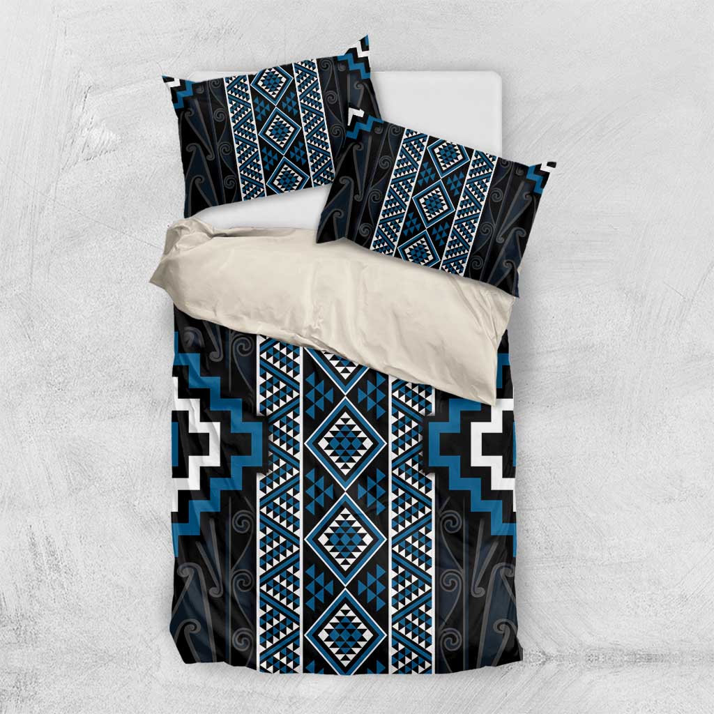 Azure Tukutuku Pattern Aotearoa Bedding Set Niho Taniwha and Puhoro Motifs - Vibe Hoodie Shop