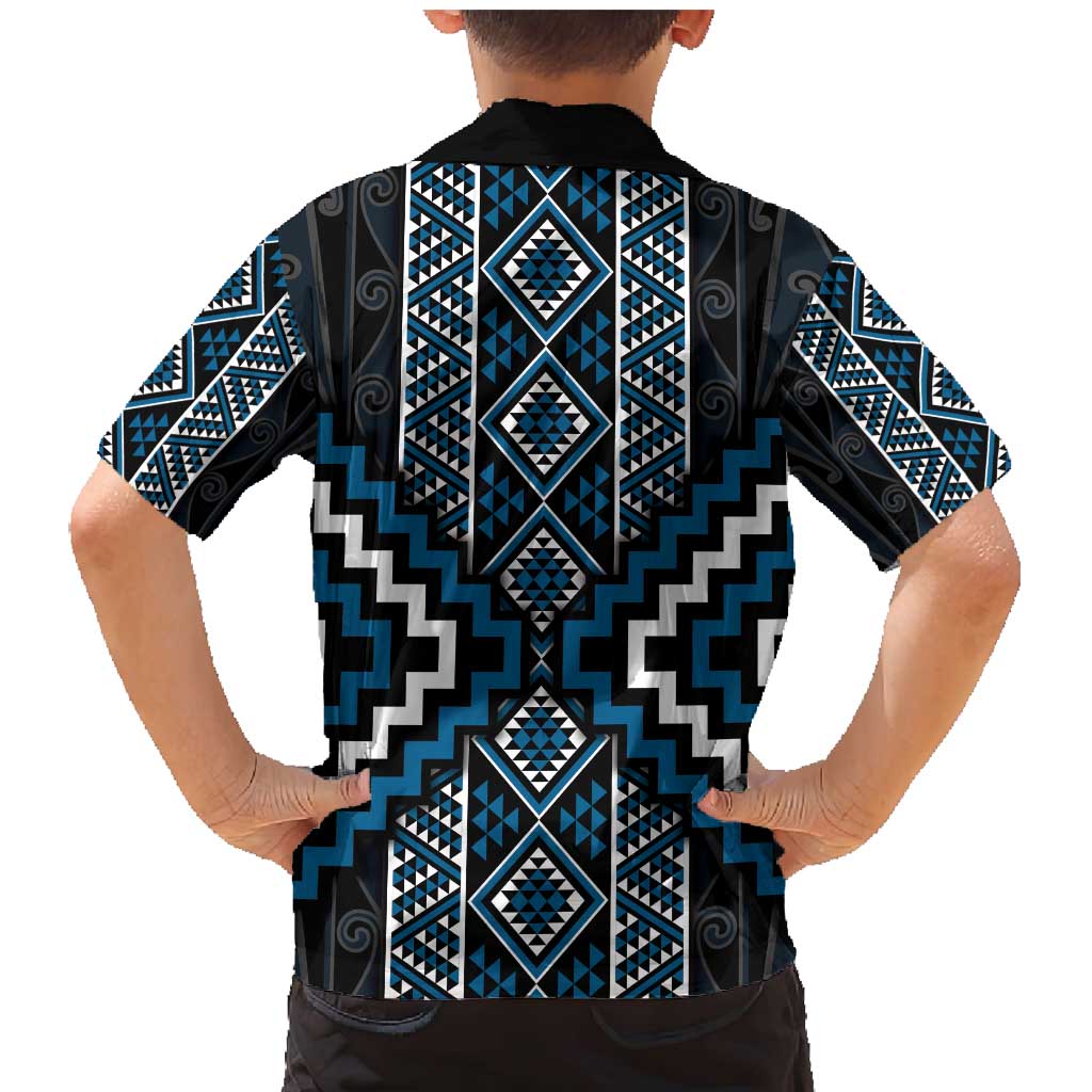 Azure Tukutuku Pattern Aotearoa Family Matching Mermaid Dress and Hawaiian Shirt Niho Taniwha and Puhoro Motifs