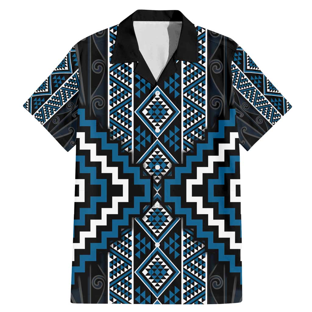 Azure Tukutuku Pattern Aotearoa Family Matching Mermaid Dress and Hawaiian Shirt Niho Taniwha and Puhoro Motifs