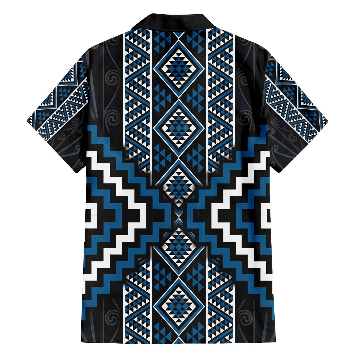 Azure Tukutuku Pattern Aotearoa Family Matching Off The Shoulder Long Sleeve Dress and Hawaiian Shirt Niho Taniwha and Puhoro Motifs