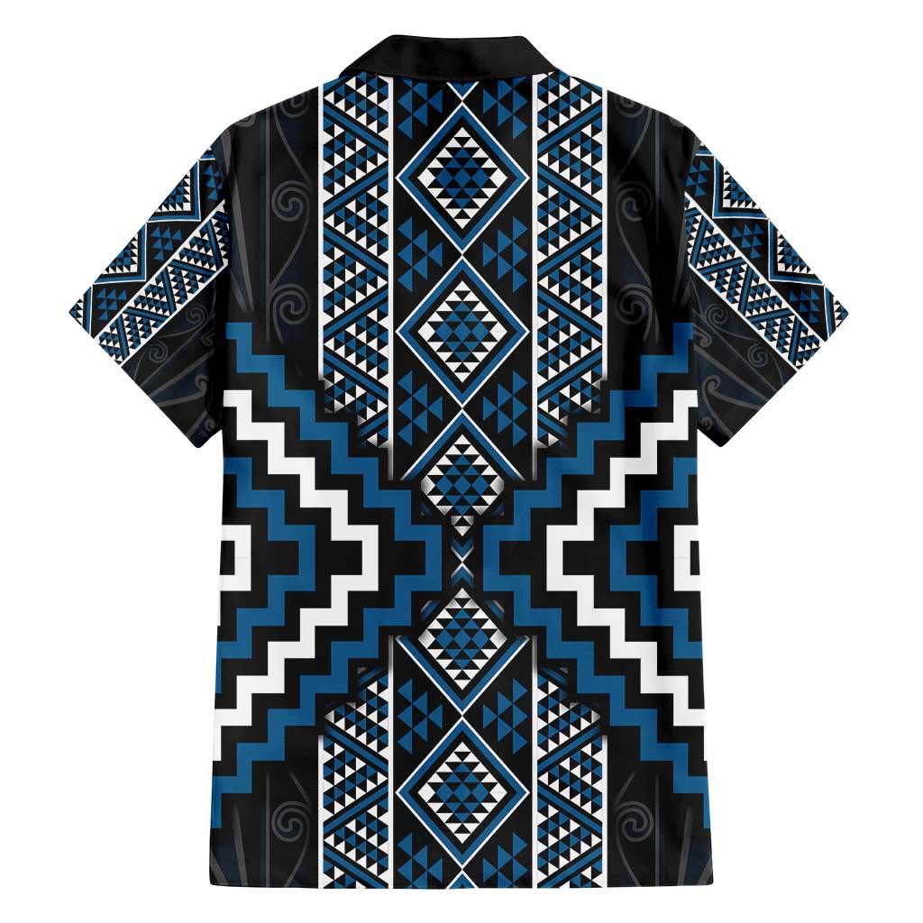 Azure Tukutuku Pattern Aotearoa Family Matching Off Shoulder Maxi Dress and Hawaiian Shirt Niho Taniwha and Puhoro Motifs