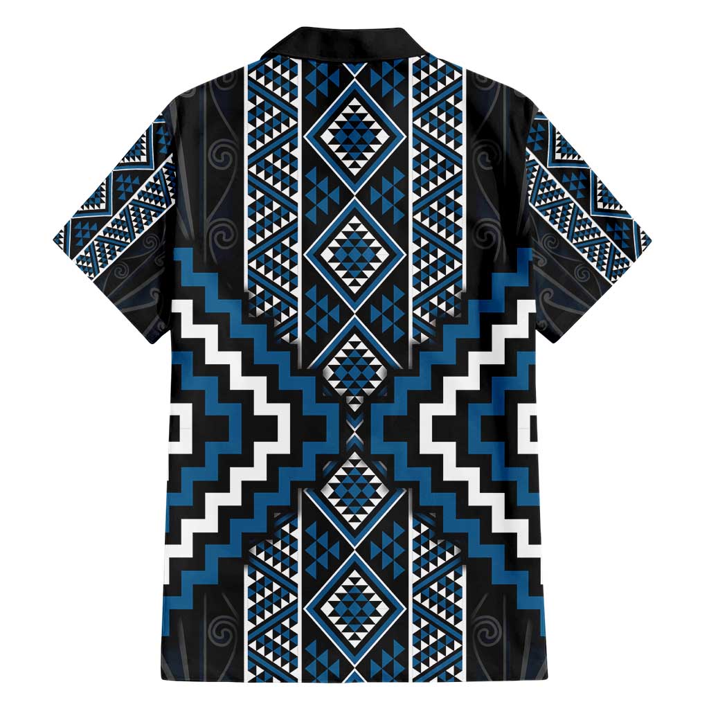 Azure Tukutuku Pattern Aotearoa Family Matching Short Sleeve Bodycon Dress and Hawaiian Shirt Niho Taniwha and Puhoro Motifs