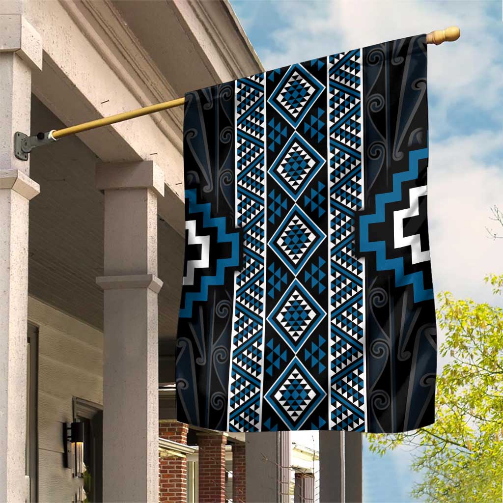 Azure Tukutuku Pattern Aotearoa Garden Flag Niho Taniwha and Puhoro Motifs - Vibe Hoodie Shop