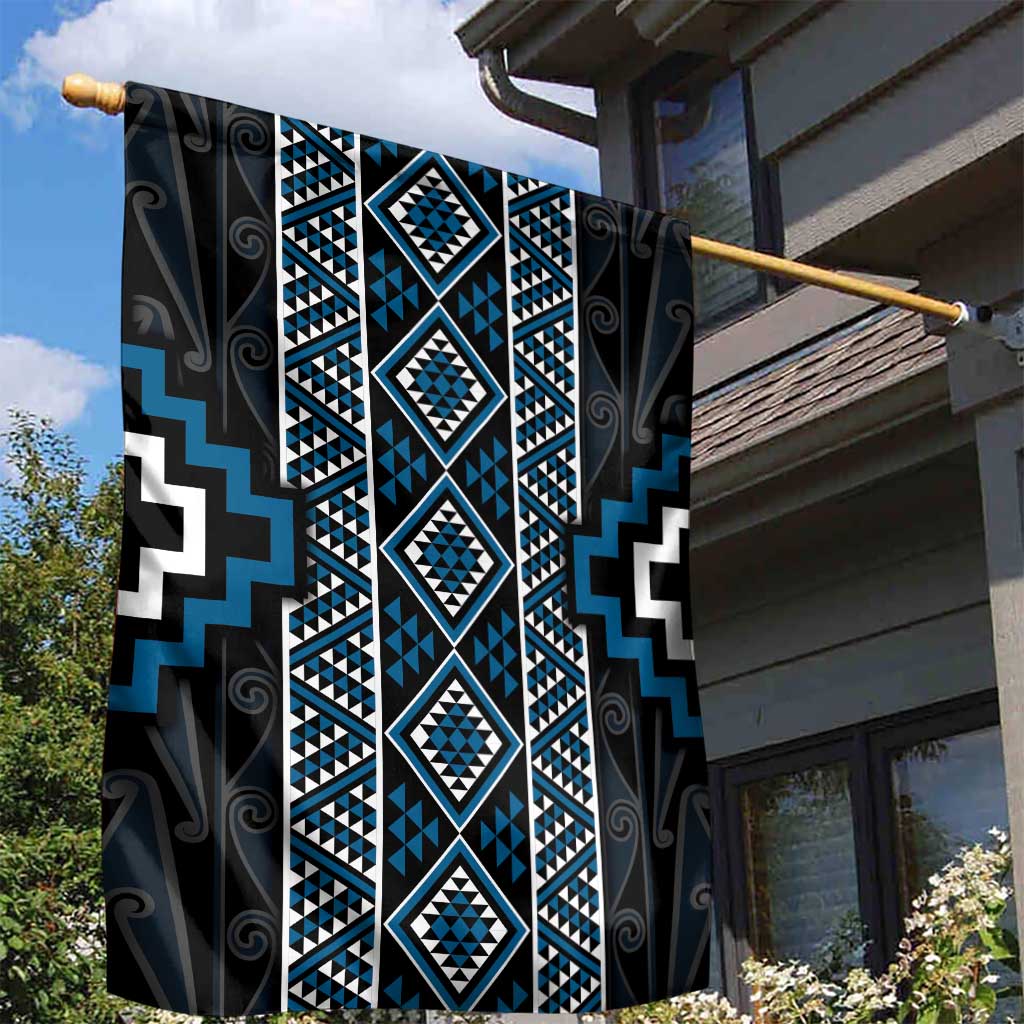 Azure Tukutuku Pattern Aotearoa Garden Flag Niho Taniwha and Puhoro Motifs - Vibe Hoodie Shop