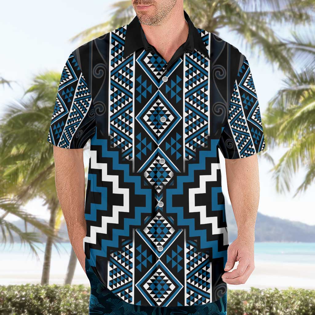 Azure Tukutuku Pattern Aotearoa Hawaiian Shirt Niho Taniwha and Puhoro Motifs - Vibe Hoodie Shop