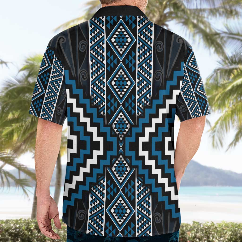 Azure Tukutuku Pattern Aotearoa Hawaiian Shirt Niho Taniwha and Puhoro Motifs - Vibe Hoodie Shop