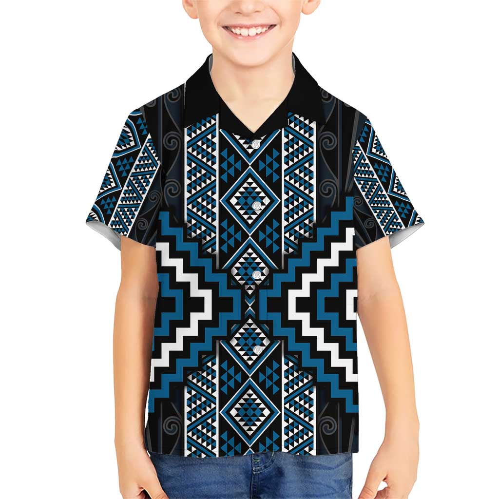 Azure Tukutuku Pattern Aotearoa Hawaiian Shirt Niho Taniwha and Puhoro Motifs - Vibe Hoodie Shop