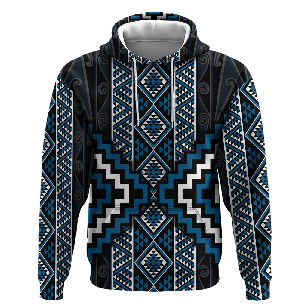 Azure Tukutuku Pattern Aotearoa Hoodie Niho Taniwha and Puhoro Motifs LT7 - Vibe Hoodie Shop