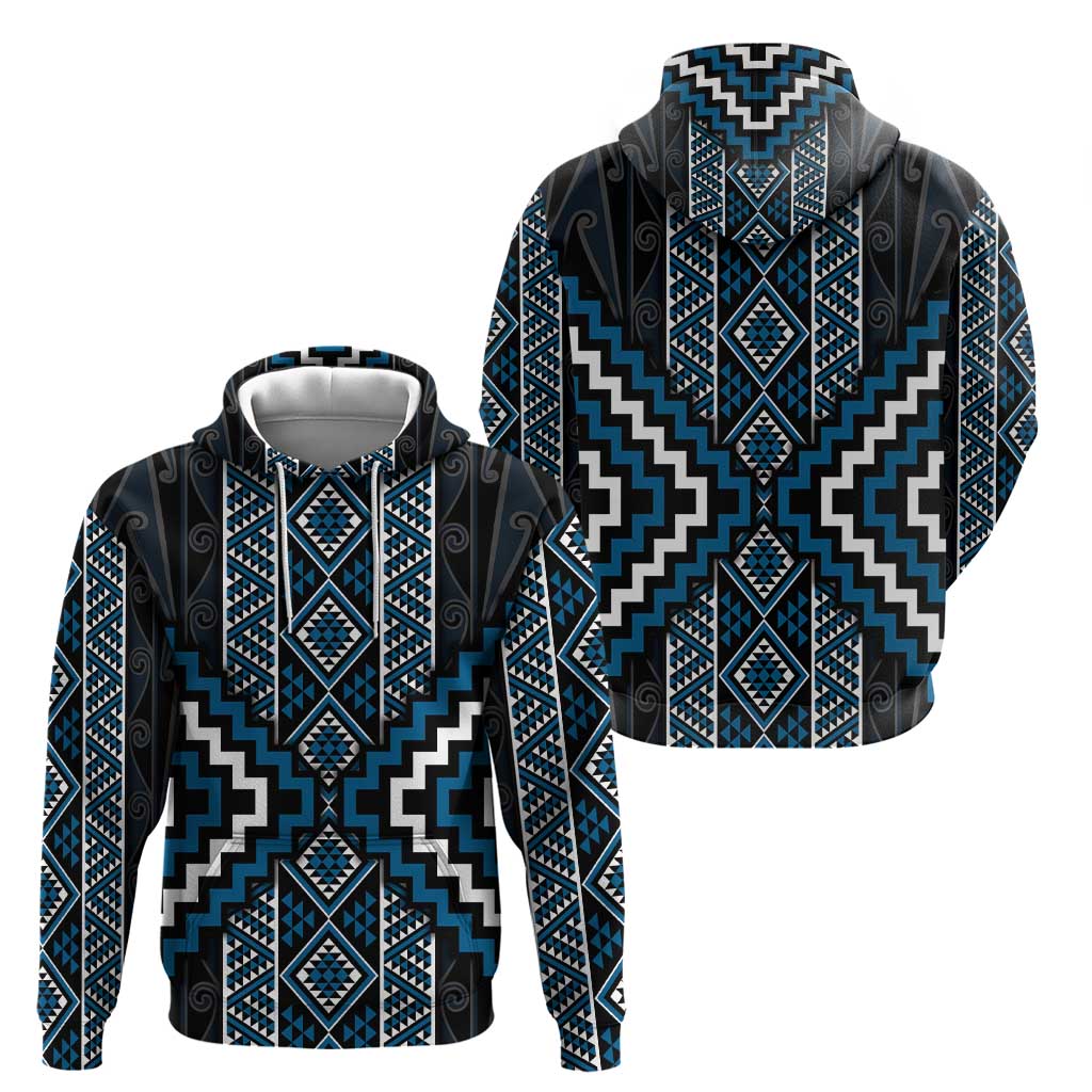 Azure Tukutuku Pattern Aotearoa Hoodie Niho Taniwha and Puhoro Motifs LT7 - Vibe Hoodie Shop