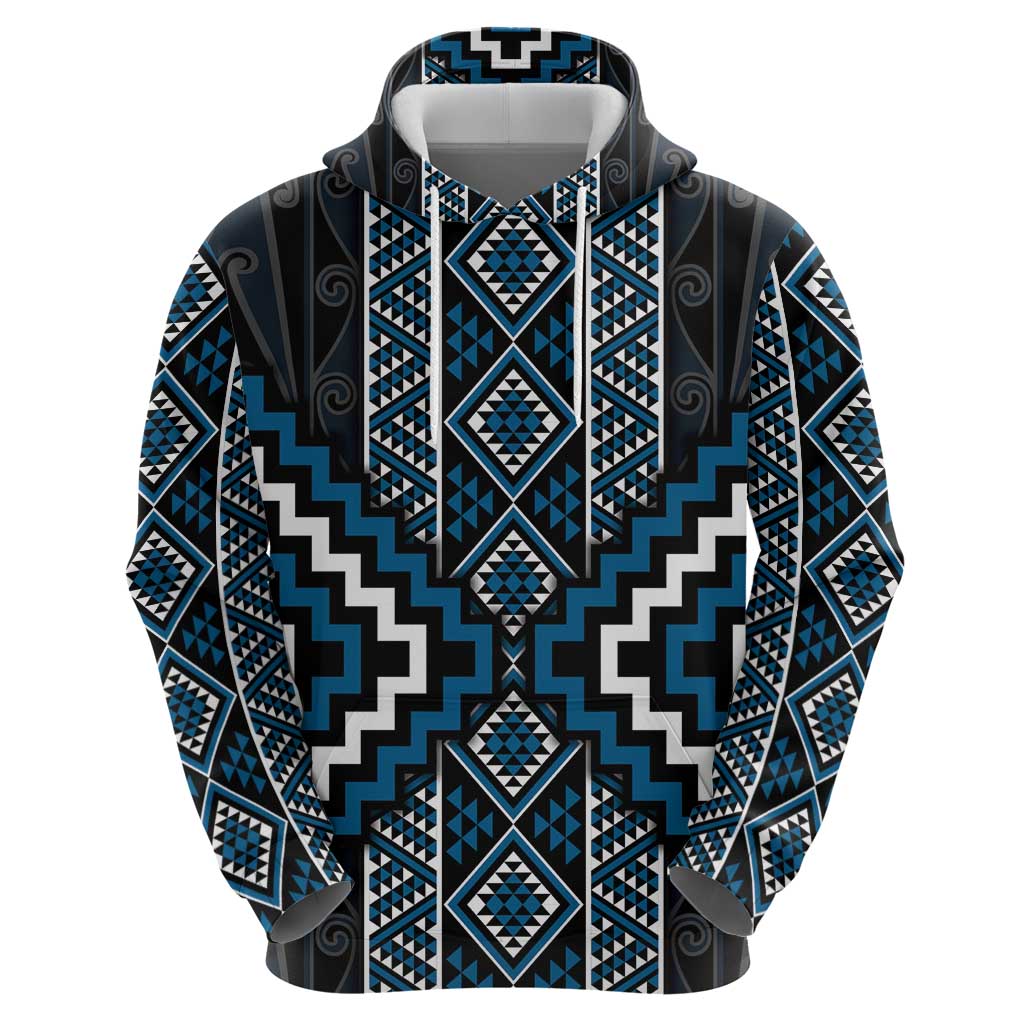 Azure Tukutuku Pattern Aotearoa Hoodie Niho Taniwha and Puhoro Motifs LT7 - Vibe Hoodie Shop