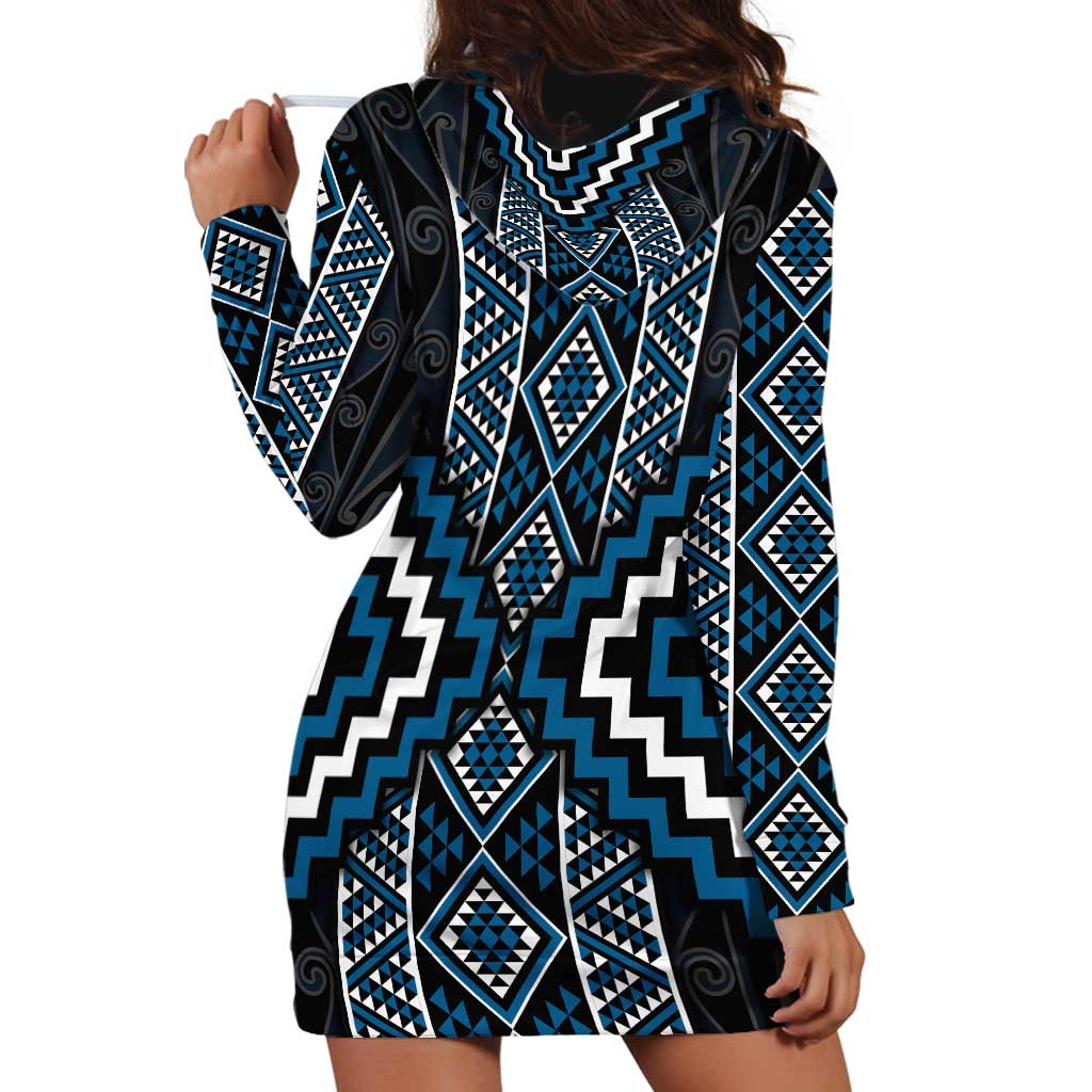 Azure Tukutuku Pattern Aotearoa Hoodie Dress Niho Taniwha and Puhoro Motifs - Vibe Hoodie Shop