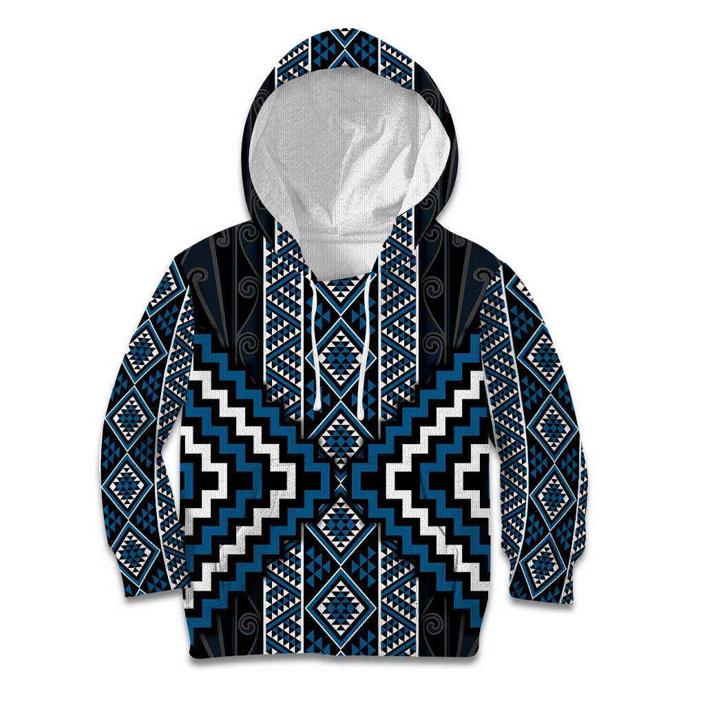 Azure Tukutuku Pattern Aotearoa Kid Hoodie Niho Taniwha and Puhoro Motifs - Vibe Hoodie Shop