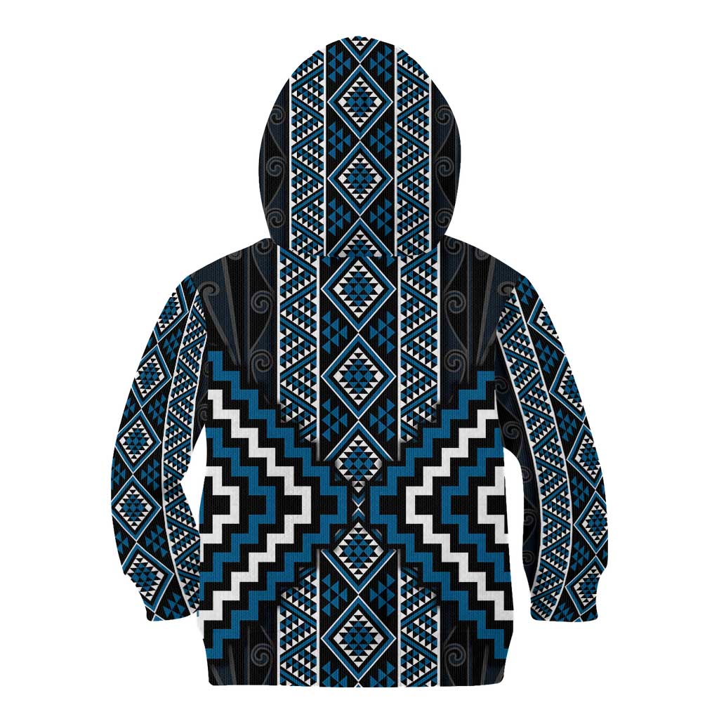 Azure Tukutuku Pattern Aotearoa Kid Hoodie Niho Taniwha and Puhoro Motifs - Vibe Hoodie Shop