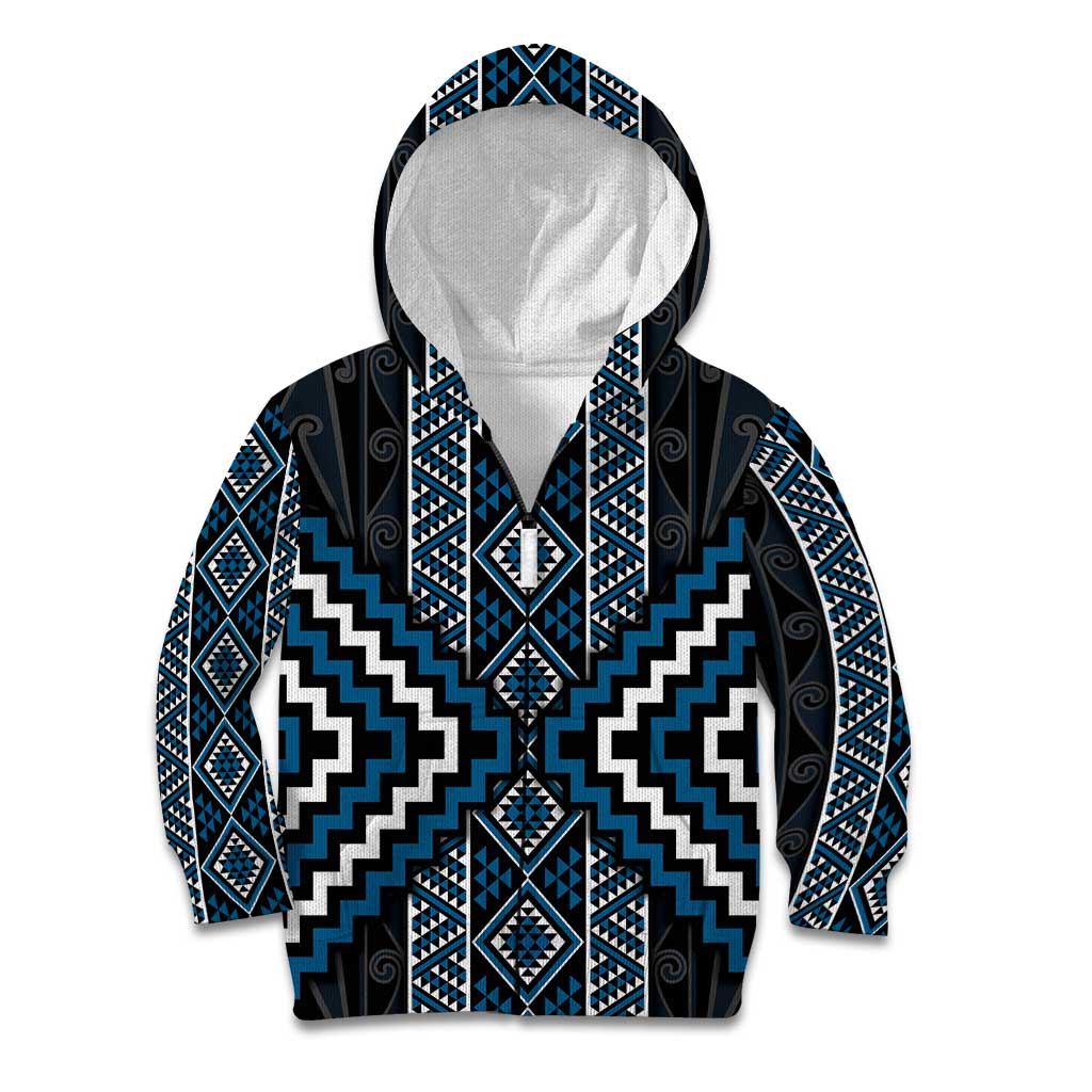 Azure Tukutuku Pattern Aotearoa Kid Hoodie Niho Taniwha and Puhoro Motifs - Vibe Hoodie Shop