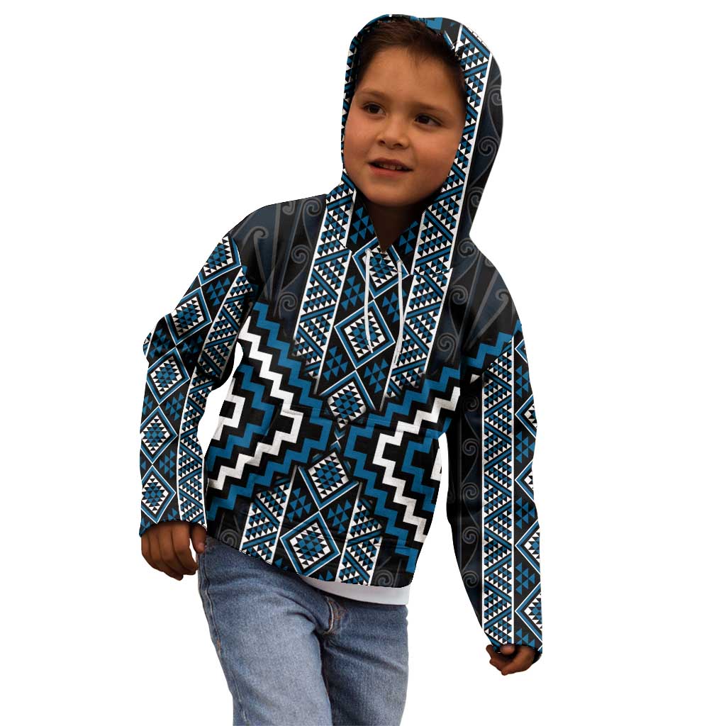 Azure Tukutuku Pattern Aotearoa Kid Hoodie Niho Taniwha and Puhoro Motifs - Vibe Hoodie Shop