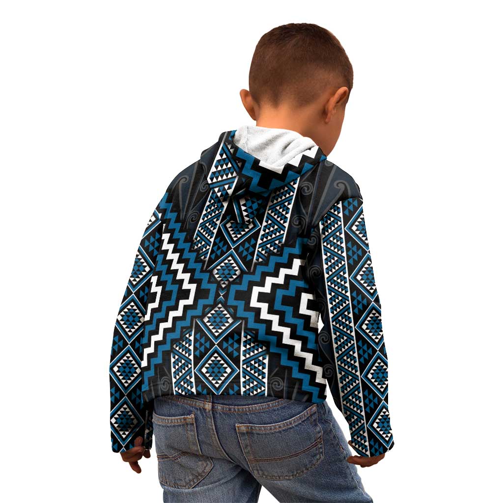 Azure Tukutuku Pattern Aotearoa Kid Hoodie Niho Taniwha and Puhoro Motifs - Vibe Hoodie Shop