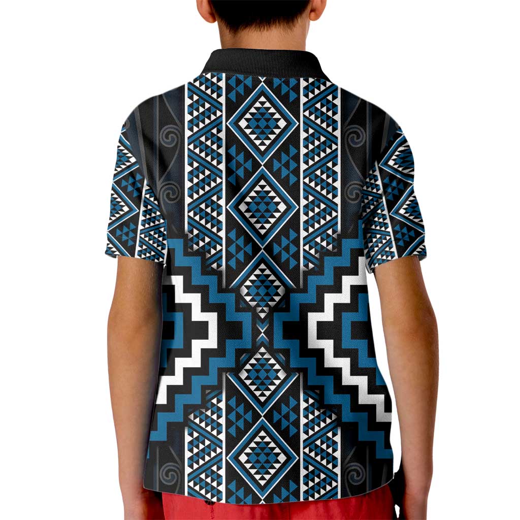 Azure Tukutuku Pattern Aotearoa Kid Polo Shirt Niho Taniwha and Puhoro Motifs - Vibe Hoodie Shop