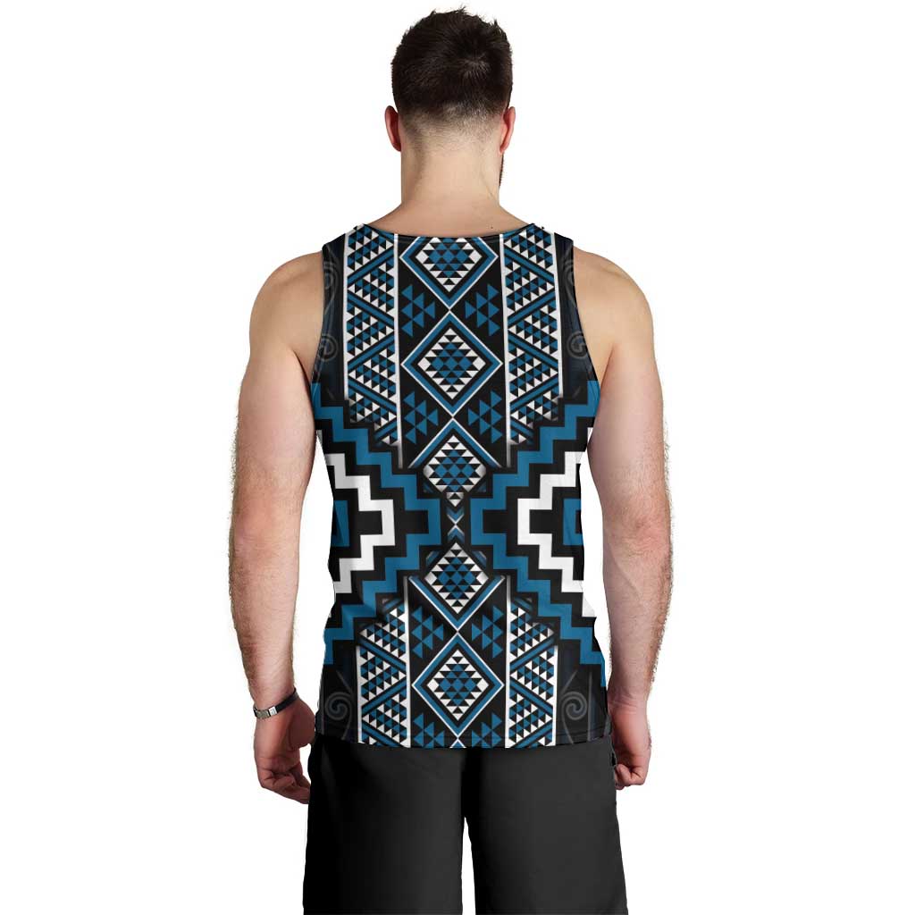 Azure Tukutuku Pattern Aotearoa Men Tank Top Niho Taniwha and Puhoro Motifs - Vibe Hoodie Shop