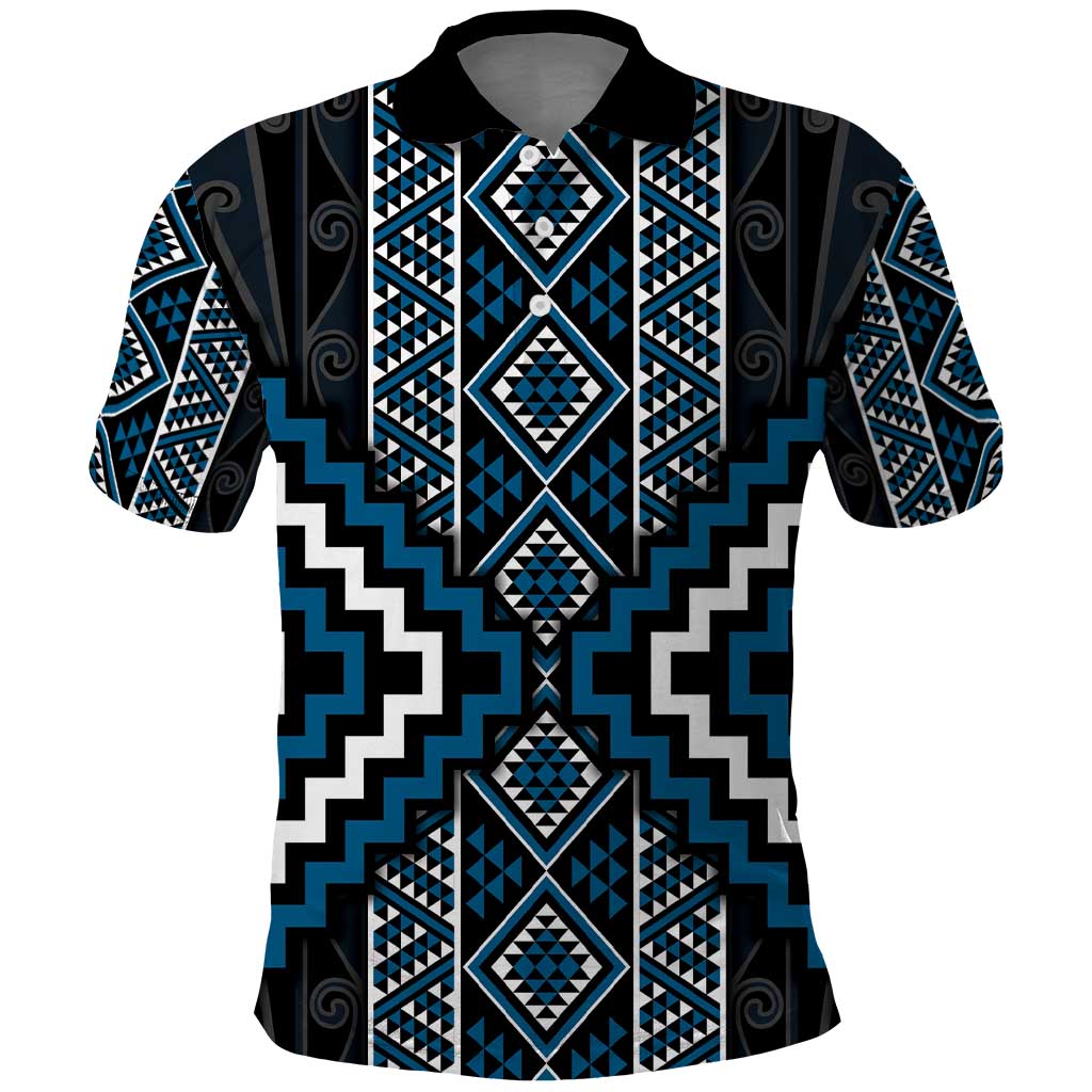 Azure Tukutuku Pattern Aotearoa Polo Shirt Niho Taniwha and Puhoro Motifs - Vibe Hoodie Shop