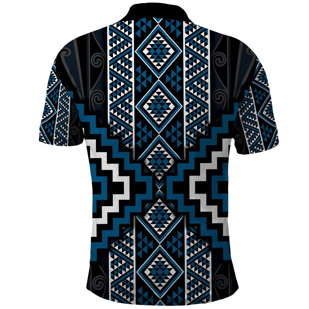 Azure Tukutuku Pattern Aotearoa Polo Shirt Niho Taniwha and Puhoro Motifs - Vibe Hoodie Shop