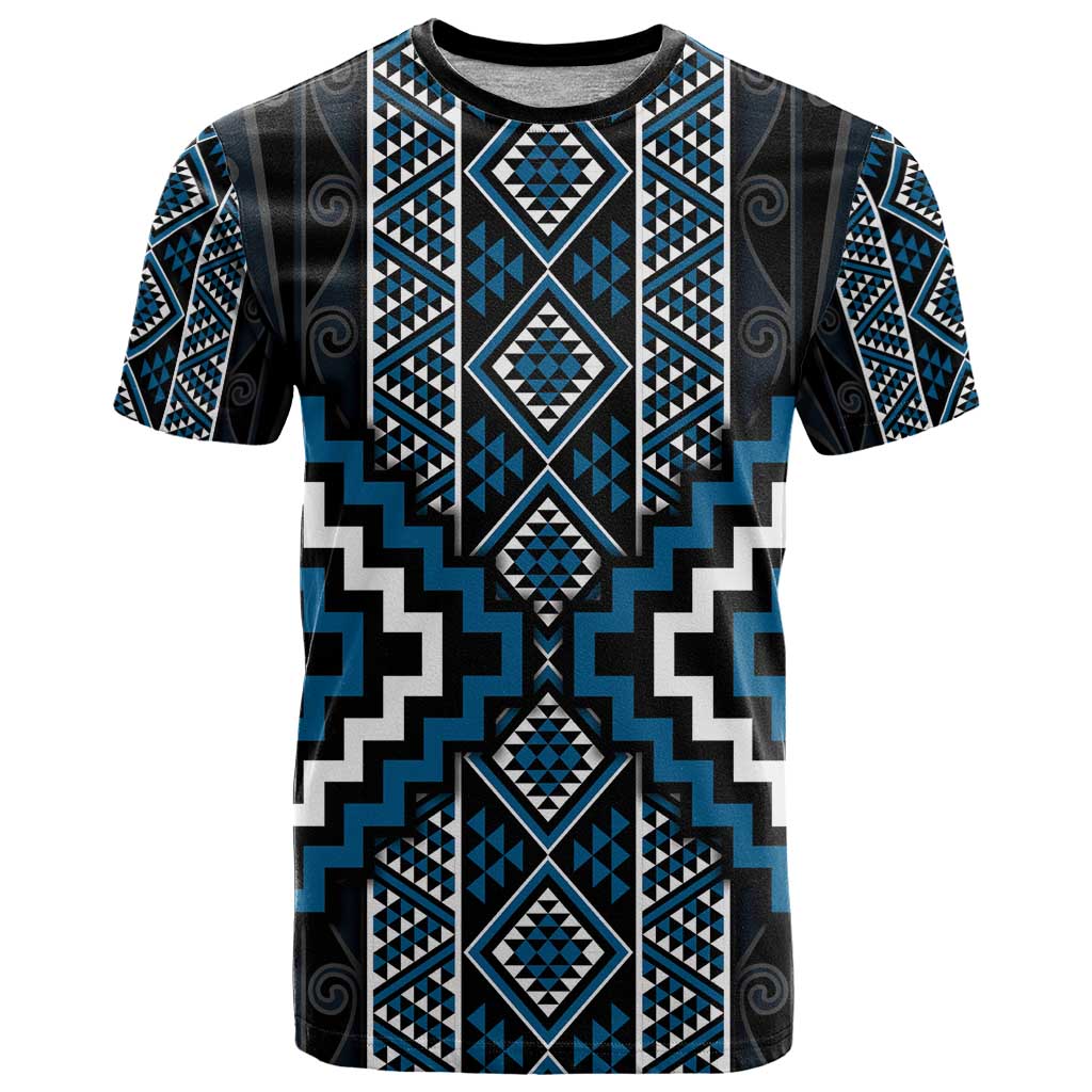 Azure Tukutuku Pattern Aotearoa T Shirt Niho Taniwha and Puhoro Motifs - Vibe Hoodie Shop