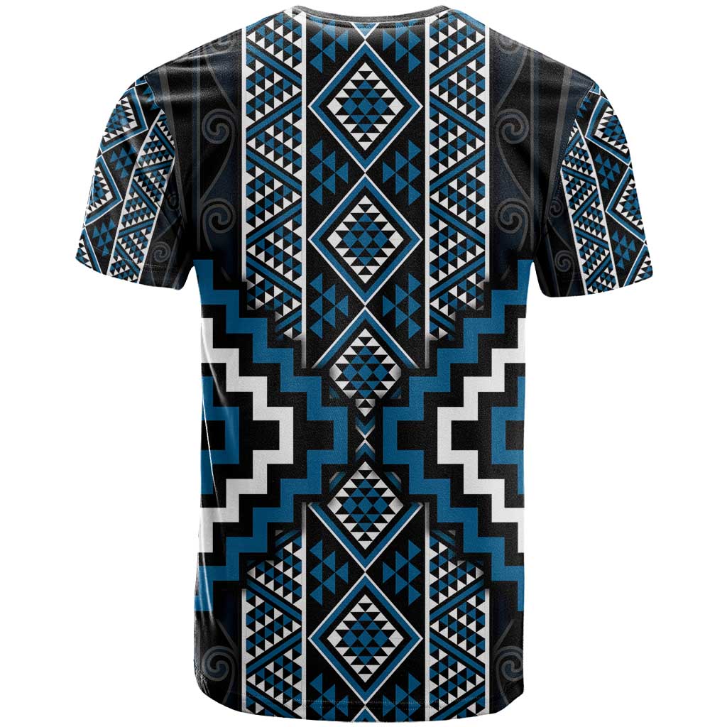 Azure Tukutuku Pattern Aotearoa T Shirt Niho Taniwha and Puhoro Motifs - Vibe Hoodie Shop