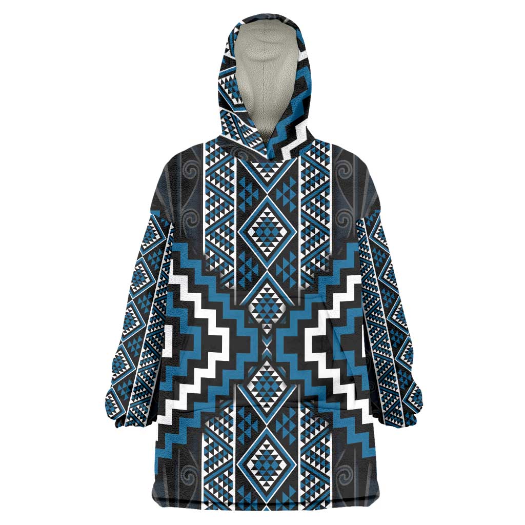 Azure Tukutuku Pattern Aotearoa Wearable Blanket Hoodie Niho Taniwha and Puhoro Motifs - Vibe Hoodie Shop