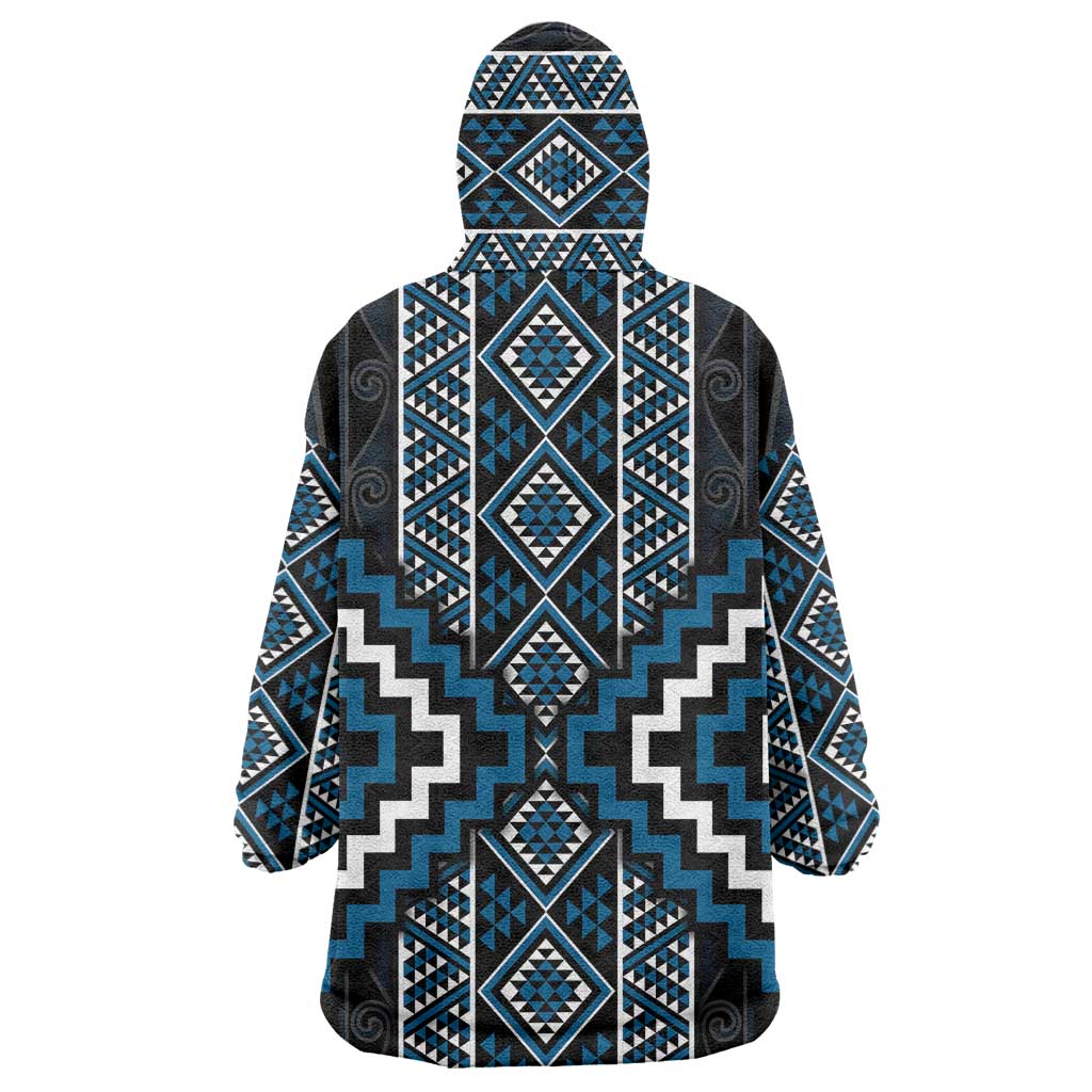 Azure Tukutuku Pattern Aotearoa Wearable Blanket Hoodie Niho Taniwha and Puhoro Motifs - Vibe Hoodie Shop