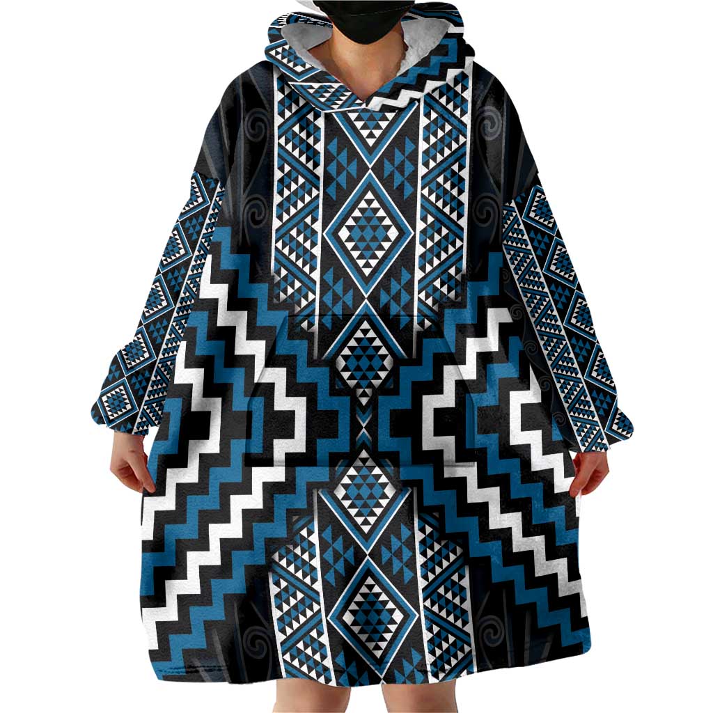 Azure Tukutuku Pattern Aotearoa Wearable Blanket Hoodie Niho Taniwha and Puhoro Motifs - Vibe Hoodie Shop