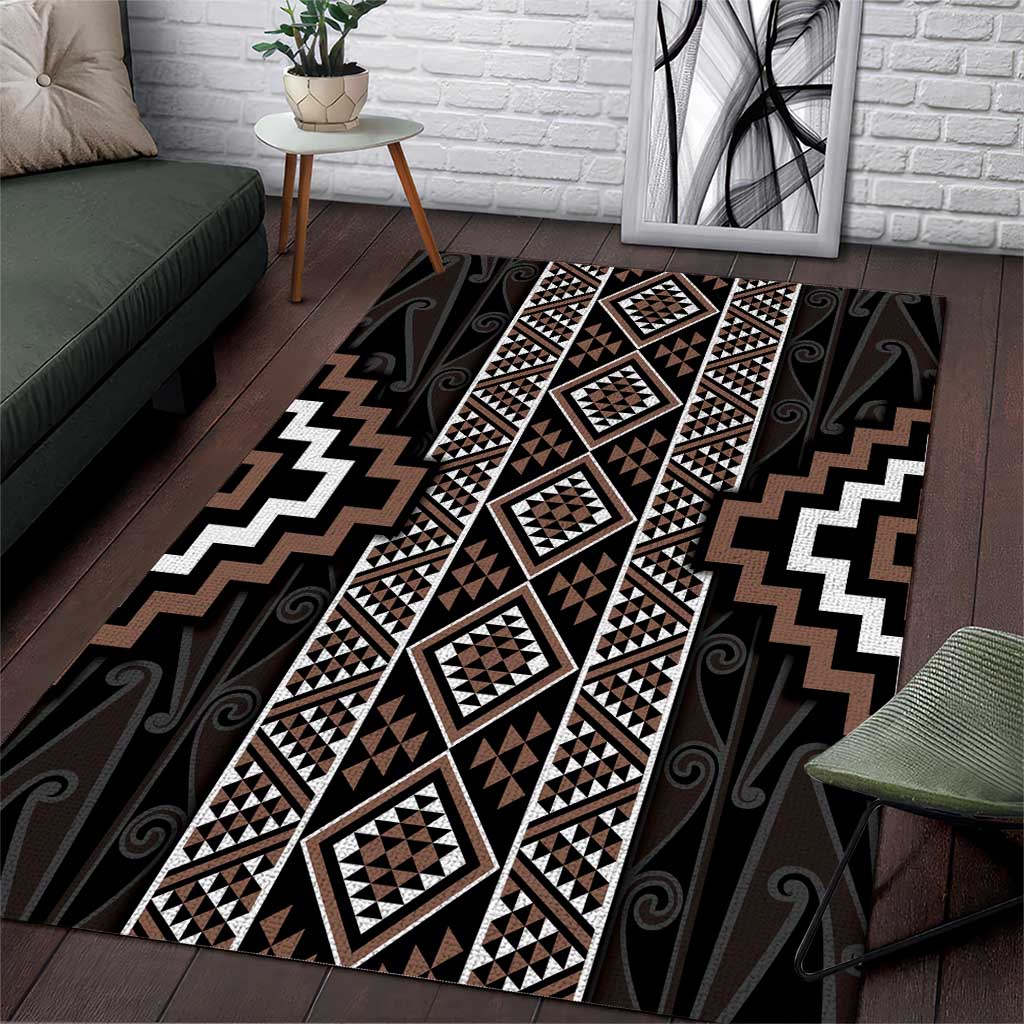 Classic Tukutuku Pattern Aotearoa Area Rug Niho Taniwha and Puhoro Motifs - Vibe Hoodie Shop