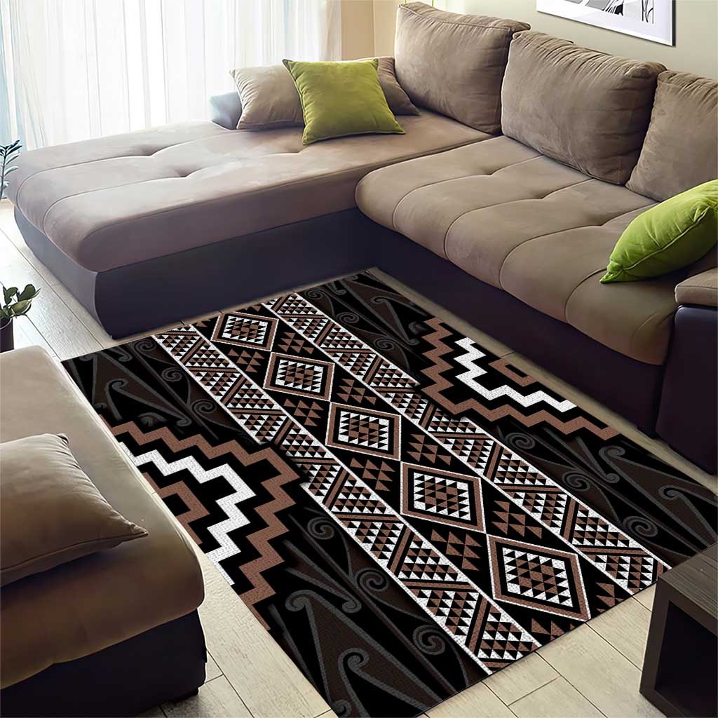 Classic Tukutuku Pattern Aotearoa Area Rug Niho Taniwha and Puhoro Motifs - Vibe Hoodie Shop