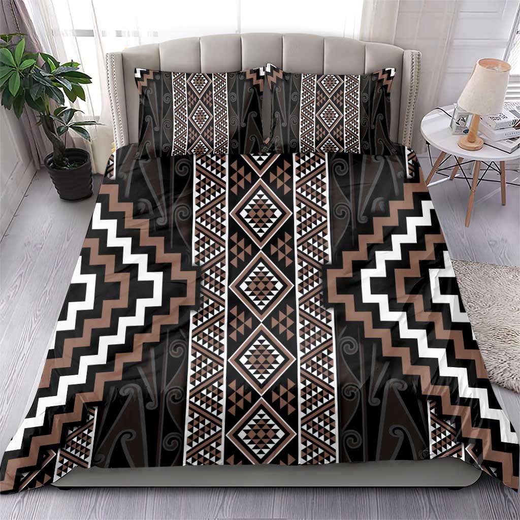 Classic Tukutuku Pattern Aotearoa Bedding Set Niho Taniwha and Puhoro Motifs - Vibe Hoodie Shop
