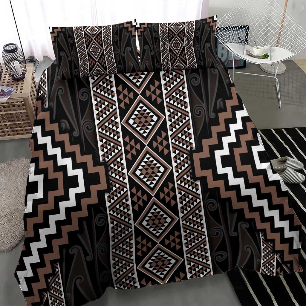 Classic Tukutuku Pattern Aotearoa Bedding Set Niho Taniwha and Puhoro Motifs - Vibe Hoodie Shop