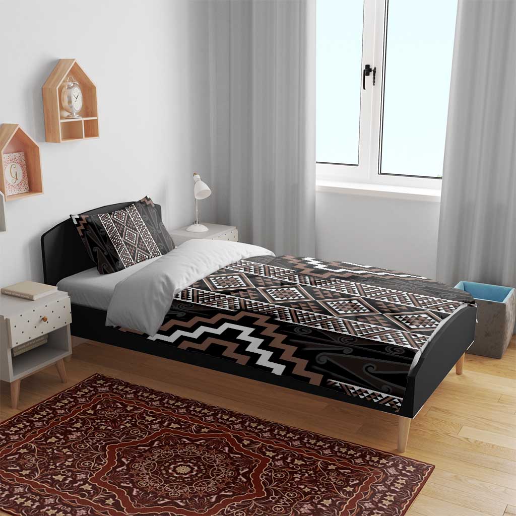 Classic Tukutuku Pattern Aotearoa Bedding Set Niho Taniwha and Puhoro Motifs - Vibe Hoodie Shop
