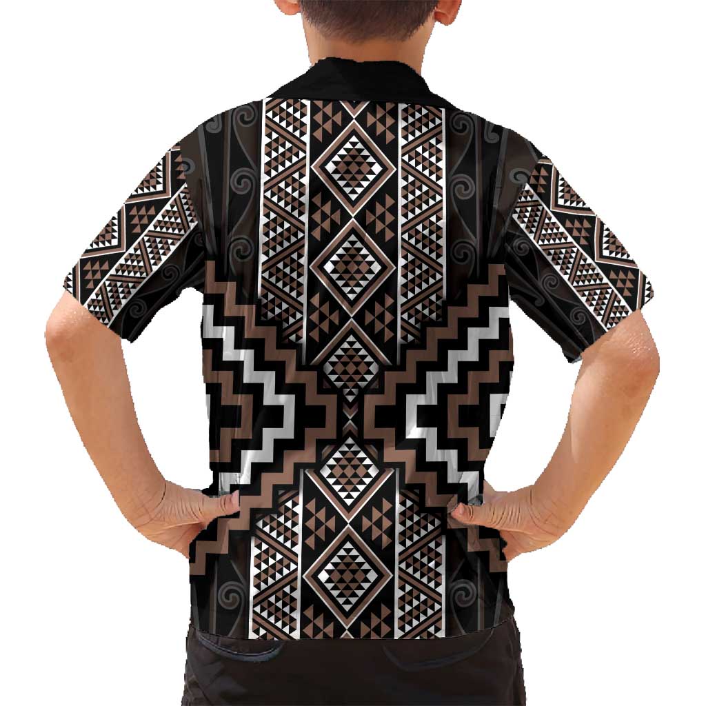 Classic Tukutuku Pattern Aotearoa Family Matching Long Sleeve Bodycon Dress and Hawaiian Shirt Niho Taniwha and Puhoro Motifs