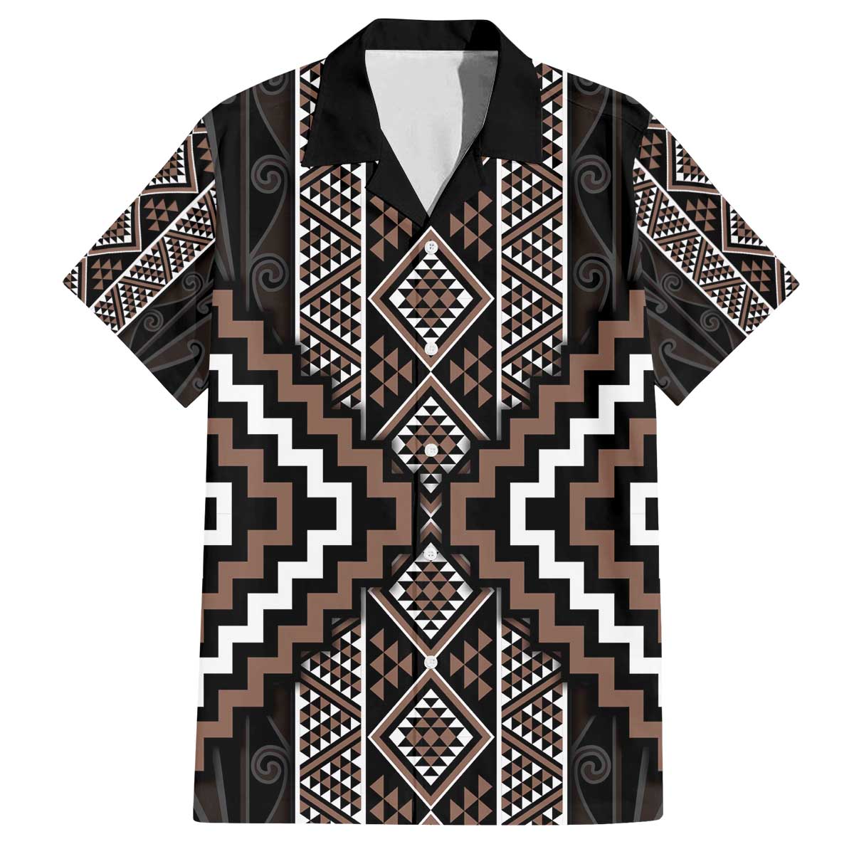 Classic Tukutuku Pattern Aotearoa Family Matching Off The Shoulder Long Sleeve Dress and Hawaiian Shirt Niho Taniwha and Puhoro Motifs