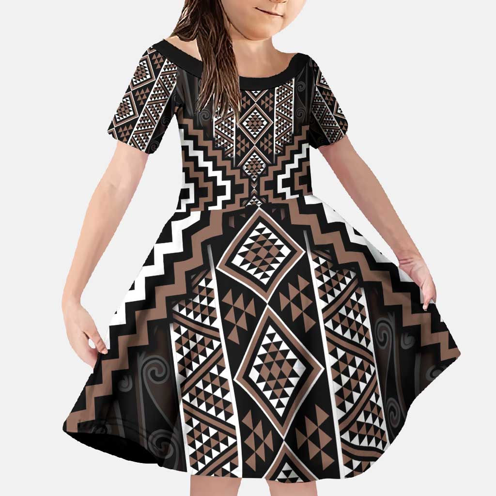 Classic Tukutuku Pattern Aotearoa Family Matching Off Shoulder Maxi Dress and Hawaiian Shirt Niho Taniwha and Puhoro Motifs