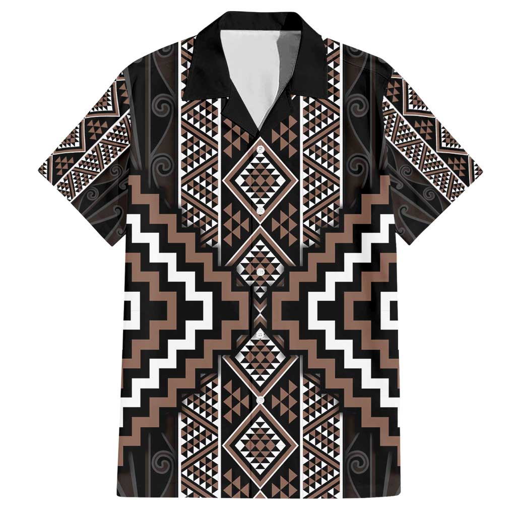 Classic Tukutuku Pattern Aotearoa Family Matching Short Sleeve Bodycon Dress and Hawaiian Shirt Niho Taniwha and Puhoro Motifs