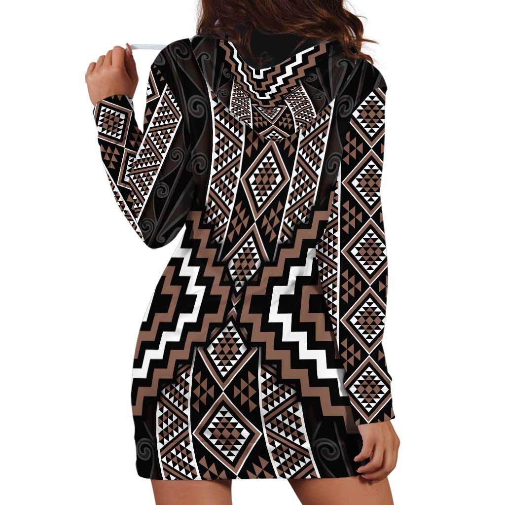 Classic Tukutuku Pattern Aotearoa Hoodie Dress Niho Taniwha and Puhoro Motifs - Vibe Hoodie Shop