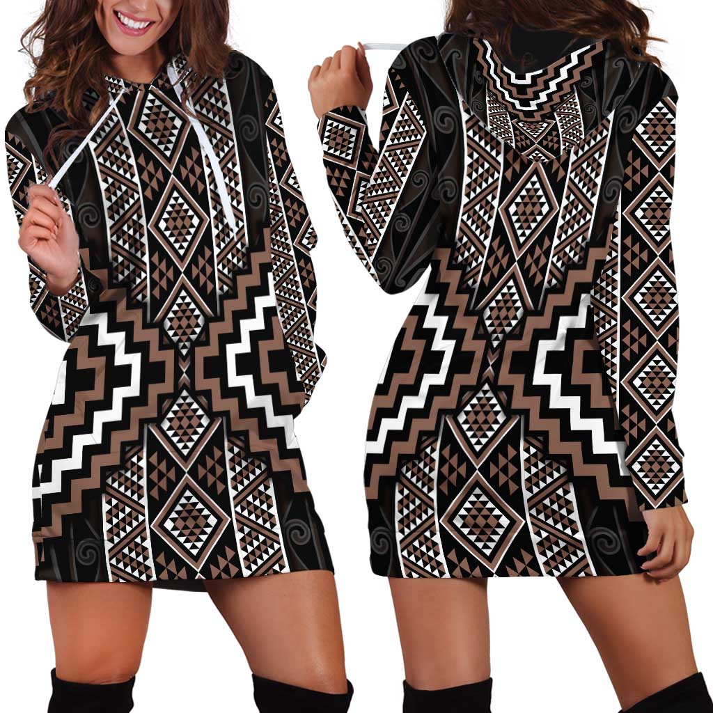 Classic Tukutuku Pattern Aotearoa Hoodie Dress Niho Taniwha and Puhoro Motifs - Vibe Hoodie Shop