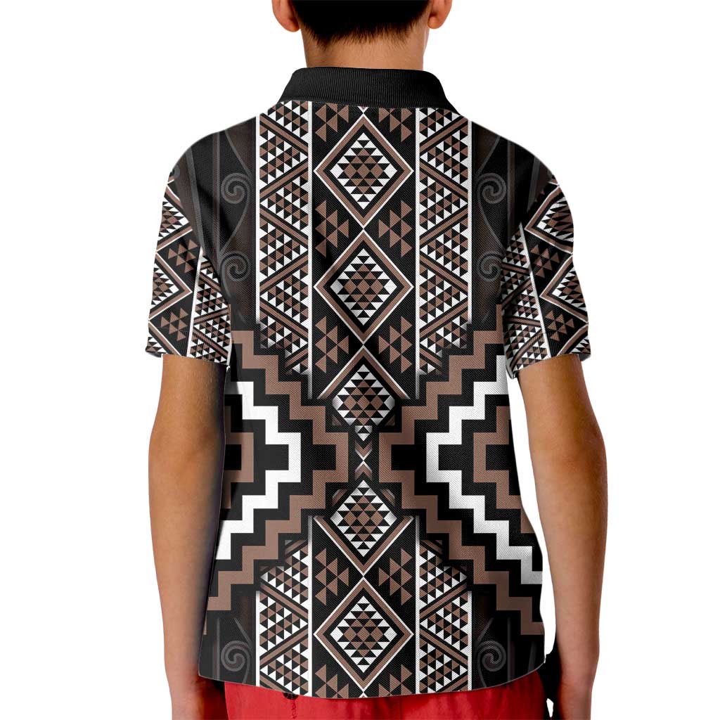 Classic Tukutuku Pattern Aotearoa Kid Polo Shirt Niho Taniwha and Puhoro Motifs - Vibe Hoodie Shop