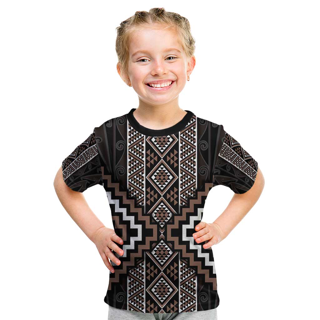 Classic Tukutuku Pattern Aotearoa Kid T Shirt Niho Taniwha and Puhoro Motifs - Vibe Hoodie Shop