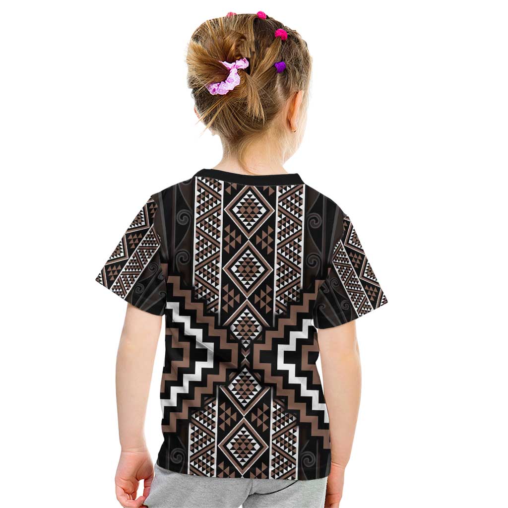 Classic Tukutuku Pattern Aotearoa Kid T Shirt Niho Taniwha and Puhoro Motifs - Vibe Hoodie Shop