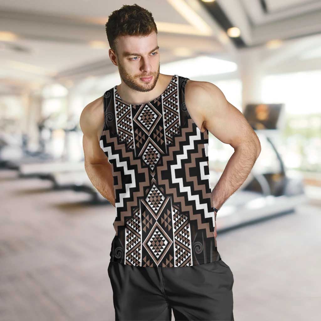 Classic Tukutuku Pattern Aotearoa Men Tank Top Niho Taniwha and Puhoro Motifs - Vibe Hoodie Shop